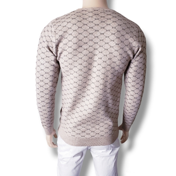 Pavini Beige & Black Infinity Small Print Monogram V-Neck Sweater - Picture 7 of 8